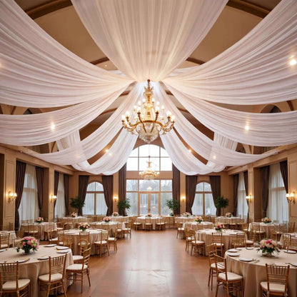 6-Pack Chiffon Ceiling Drapes for Wedding 63x118in – Sheer Polyester Backdrop Curtains with Rod Pockets for Wedding Arch, Party Stage