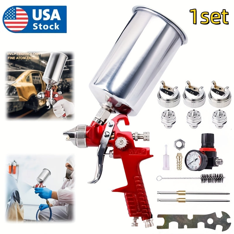 HVLP Gravity Feed Spray Gun Set – 3 Nozzles (1.4 / 1.7 / 2.0mm) with 1000cc Aluminum Cup for Automotive Painting, Base Coat