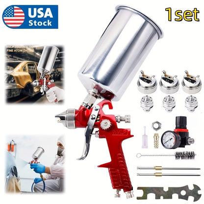 HVLP Gravity Feed Spray Gun Set – 3 Nozzles (1.4 / 1.7 / 2.0mm) with 1000cc Aluminum Cup for Automotive Painting, Base Coat