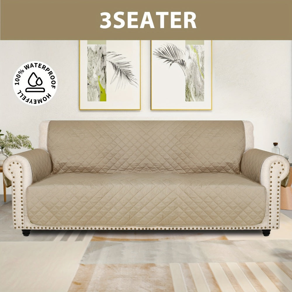 Sofa Cover Quilted Microfiber Three-Seat Panel Set with Two Foam Tubes, Straps and Side Pocket