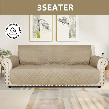 Sofa Cover Quilted Microfiber Three-Seat Panel Set with Two Foam Tubes, Straps and Side Pocket