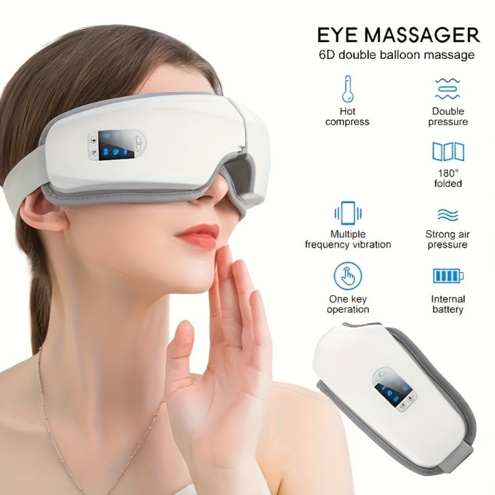 Eye Massager 4D Kneading Vibration Hot Compress Bluetooth Music Massage, Rechargeable Portable Eye Relax Device for Stress