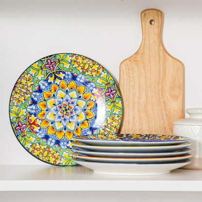 Bohemian Ceramic Dessert Plate Set of 6 – 8.5 Inch Colorful Abstract Pattern Dinnerware, Glazed Porcelain Plates