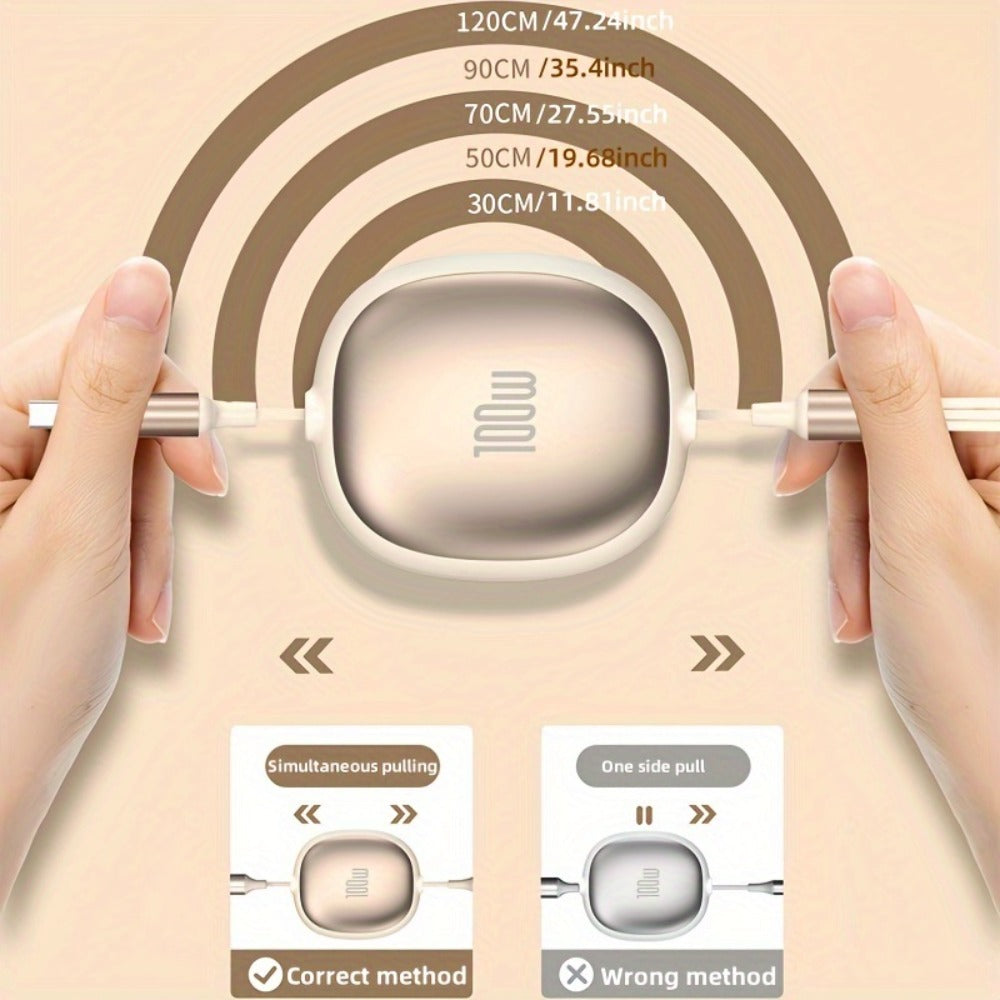 1.2m Retractable Charging Cable with Type-C, Micro USB and Lightning Ends in Six Color Options