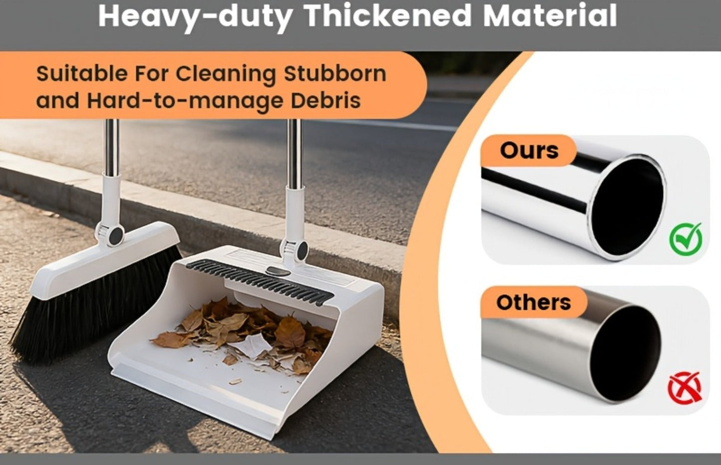 Broom and Dustpan Set with Long Handle - 2-in-1 3-in-1 4-in-1 Foldable Broom Dustpan Combo with Floor Brush for Home Office Dorm Room