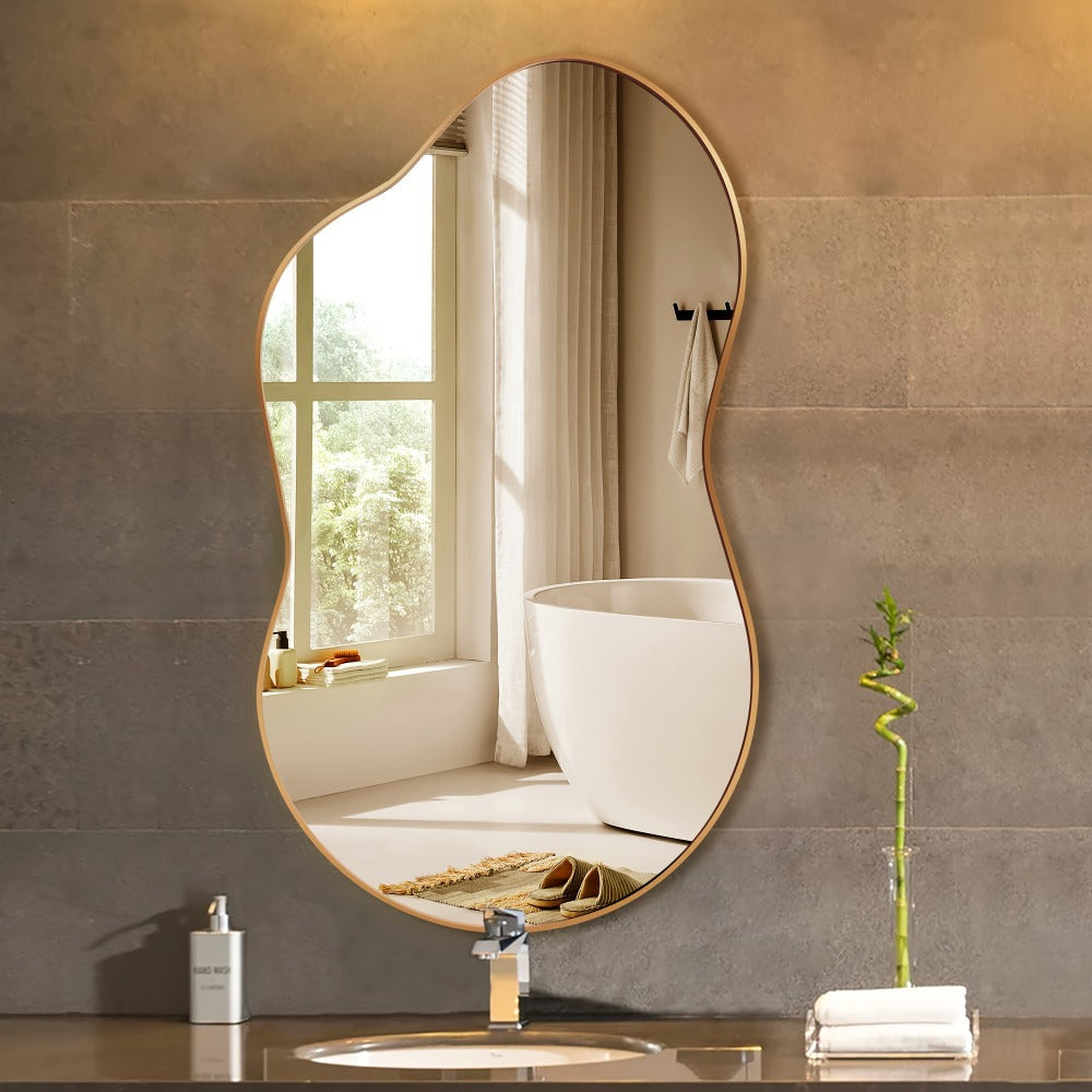 Irregular Asymmetrical Wall Mirror with Gold Frame in 20 x 36, 24 x 36 or 26 x 46 Inch Sizes