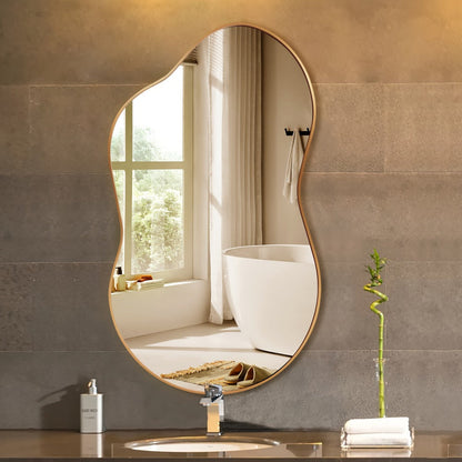 Irregular Asymmetrical Wall Mirror with Gold Frame in 20 x 36, 24 x 36 or 26 x 46 Inch Sizes