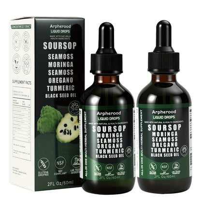 Soursop Graviola Liquid Drops 2 Fl Oz, Leaf & Fruit Blend with Sea Moss, Elderberry & Black Seed Oil