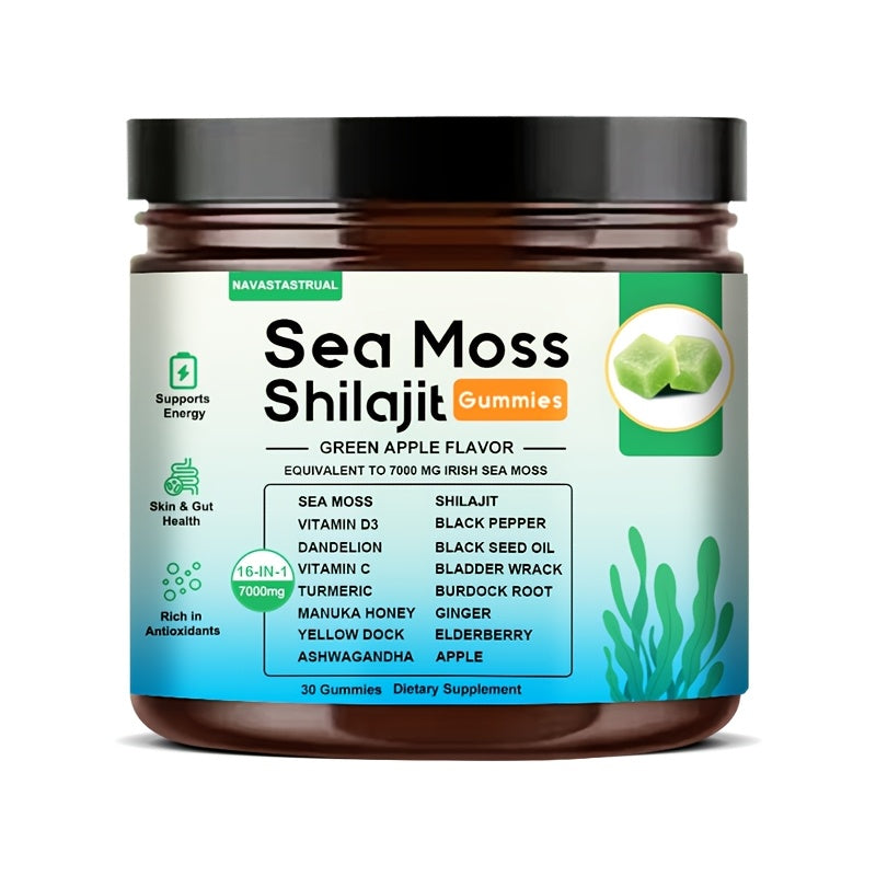 16-in-1 Sea Moss & Shilajit Gummies with Turmeric, Ashwagandha & Black Seed, Plant-Based Immune & Digestive Health Supplement