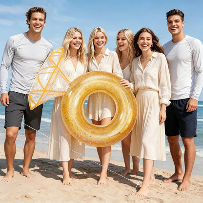 Giant Engagement Ring Pool Float, 49 x 31-Inch Inflatable in Gold, White or Pink for Bridal Pool Parties