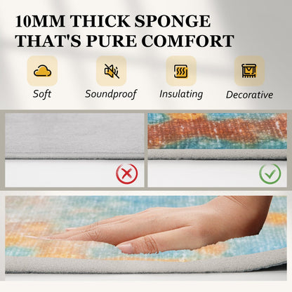 Area Rug Retro Tie-Dye Print in Orange, Grey or Light Green with Three Machine-Washable Sizes
