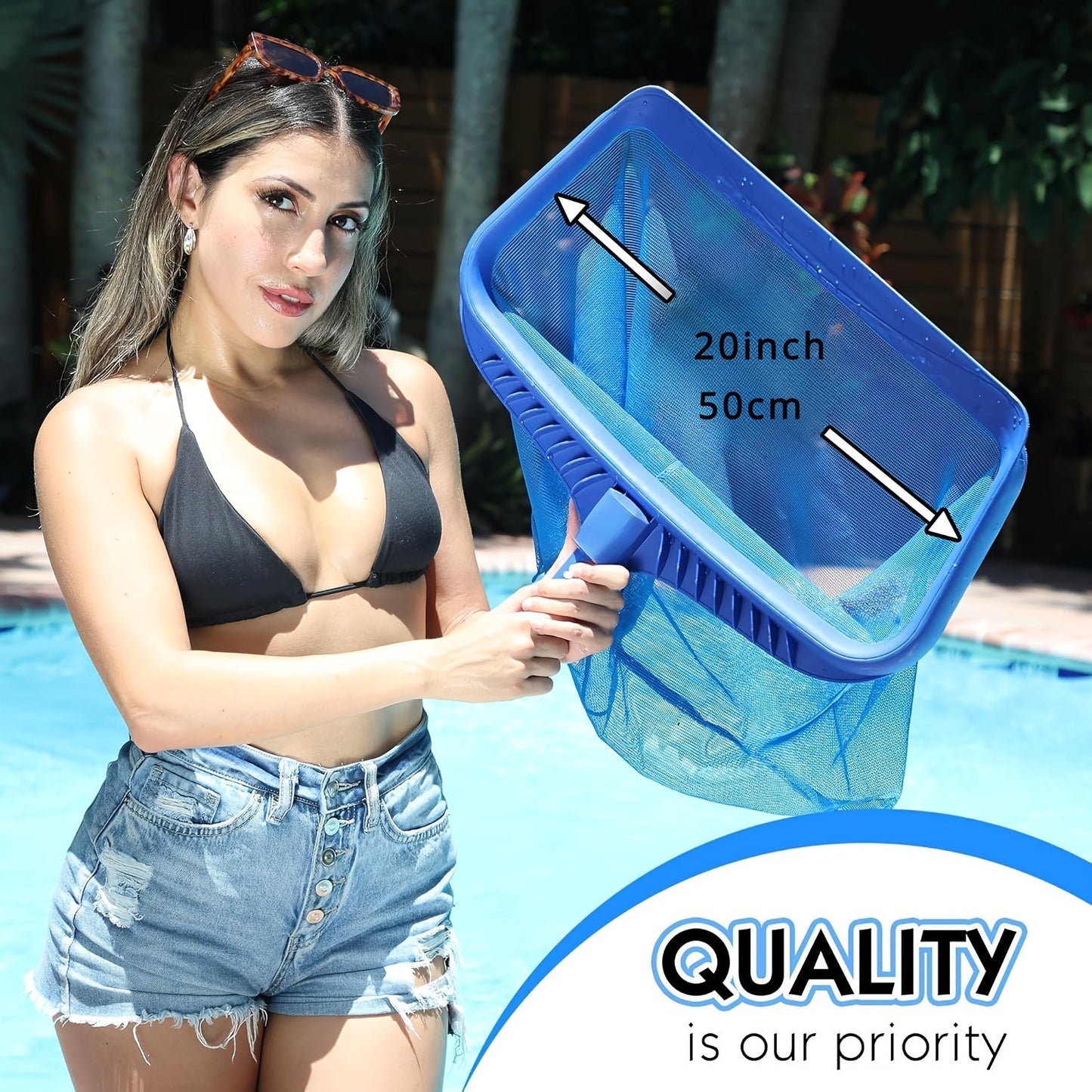 Pool Skimmer Net Fine Mesh | Heavy Duty Leaf Rake Pool Cleaning Tool