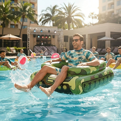 Giant Tugboat Pool Float 60 Inch XL Ride-On Inflatable Raft with Built-In Water Sprayer & 16-Inch Beach Ball