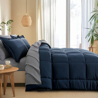 7 Piece Comforter Set Luxury Soft Fluffy Bedding All Season Bed in a Bag with Comforter Fitted Sheet Flat Sheet Pillowcases Hypoallergenic