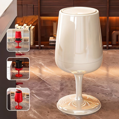 Wine Glass-Shaped Trash Can with Press Lid, 28.15-Inch Height and Red, Cream White or Black Finish