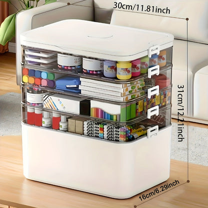 5-Tier Stackable Storage Box with Lids, Large Transparent Organizer with Handle for Home & Travel - Pill Box
