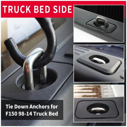 Truck Bed D-Ring Tie Down Anchors – Stainless Steel, No-Drill Install, Fits Ford F150 ‘98-’14, Super Duty ‘98-’16, Dodge RAM ‘95-’08
