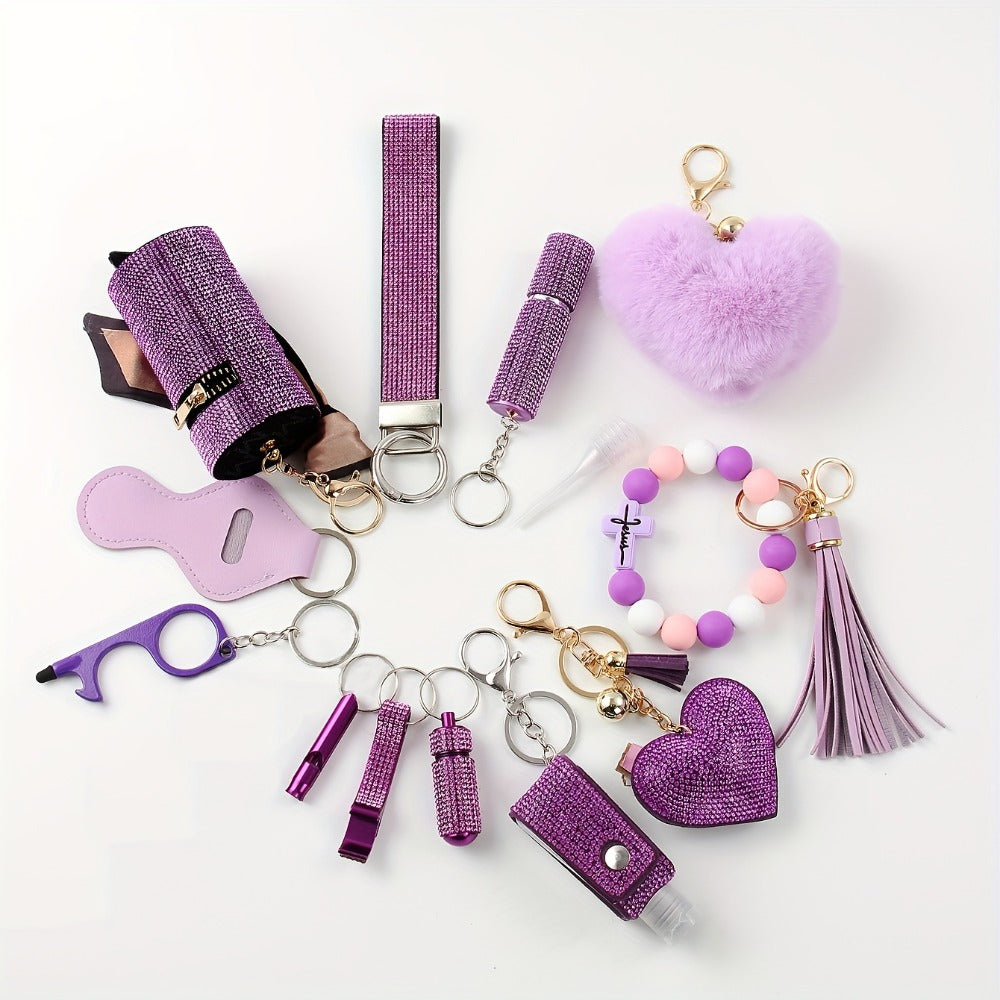 Rhinestone Keychain Set for Women 13-Piece with the Listed Color, Size or Set Options for Everyday Use