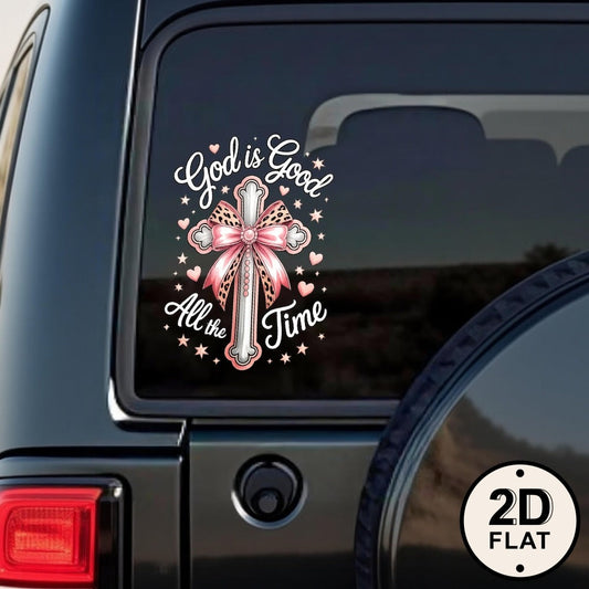 God Is Good All the Time Cross-and-Bow Decal in 5.12-Inch One- or Four-Piece Checkout Options