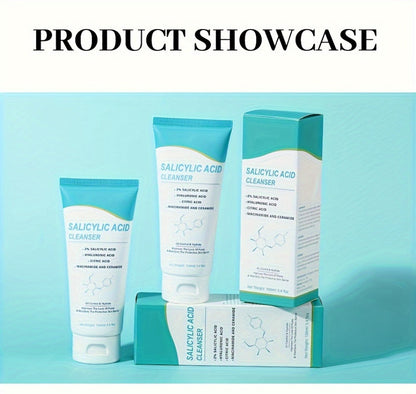Salicylic Acid Facial Cleanser Gel, Deep Cleansing & with Hyaluronic Acid, Non-Comedogenic, Paraben-Free