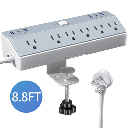 Power Strip Desk Clamp 12-in-1 with 6 AC Outlets, 4 USB-A, Dual PD 20W USB-C and 1800J Surge Rating