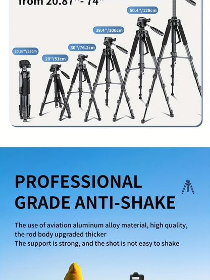 Camera Tripod 74 Inch Aluminum Alloy with Dual Quick Release Plate, Phone Clip & Carrying Bag, Professional Stand for DSLR