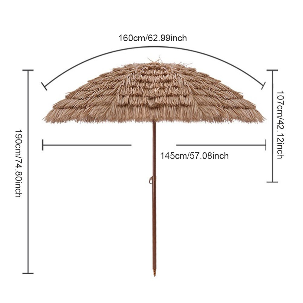 Patio Umbrella 7.5FT Thatch-Style Tiki Design with Steel Pole, Iron Frame, Push Tilt and One-Piece Option