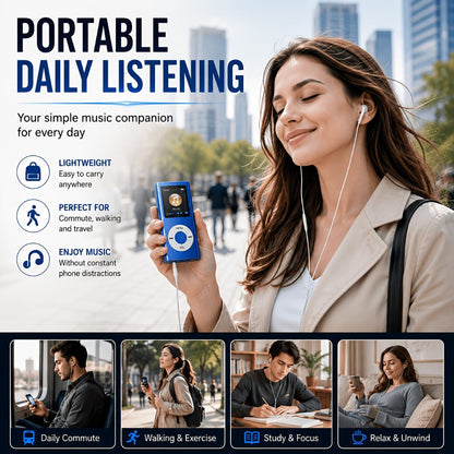 Aluminum-Alloy MP3 Player with 64GB Card Support, 1.8-Inch LCD, Earphones and Charging Cable in Red or Black