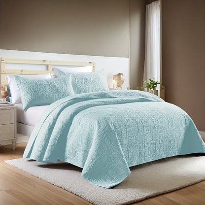 Quilt Set 3 Piece Soft Lightweight Bedding – Thin Bed Quilt with 2 Pillowcases for Bedroom Guest Room, Full Queen King