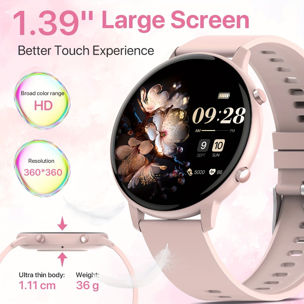 Smartwatch Voice Assistant for Women 1.39" Full Touch – Siri & Google, Wireless Calling, 100+ Sport Modes, Fitness Tracker, Weather