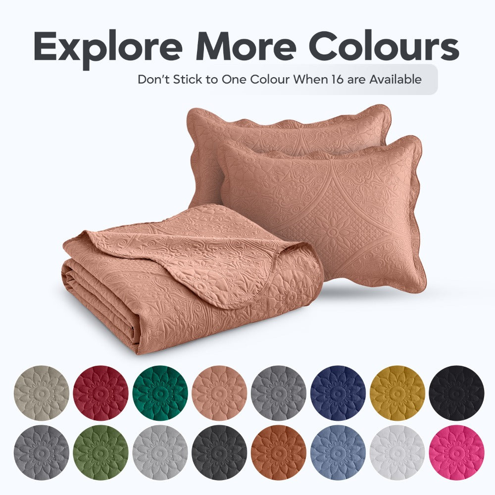 Floral-Pattern Three-Piece Bedspread Set in 16 Colors with Twin, Queen, King and California King Sizes