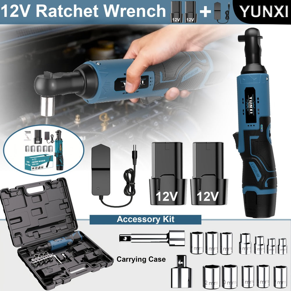 Power Tools YUNXI 12V Brushless Cordless Ratchet Wrench Kit with Batteries, Charger and Accessory Options