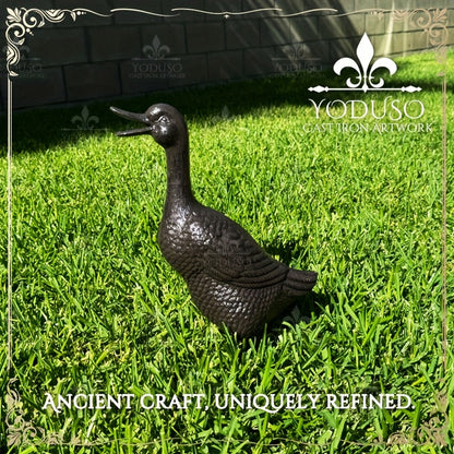 Garden Duck Statue Cast Iron Outdoor Lawn Ornament Rustic Farmhouse Metal Sculpture Mother Duck Ducklings Yard Decor Multiple Styles