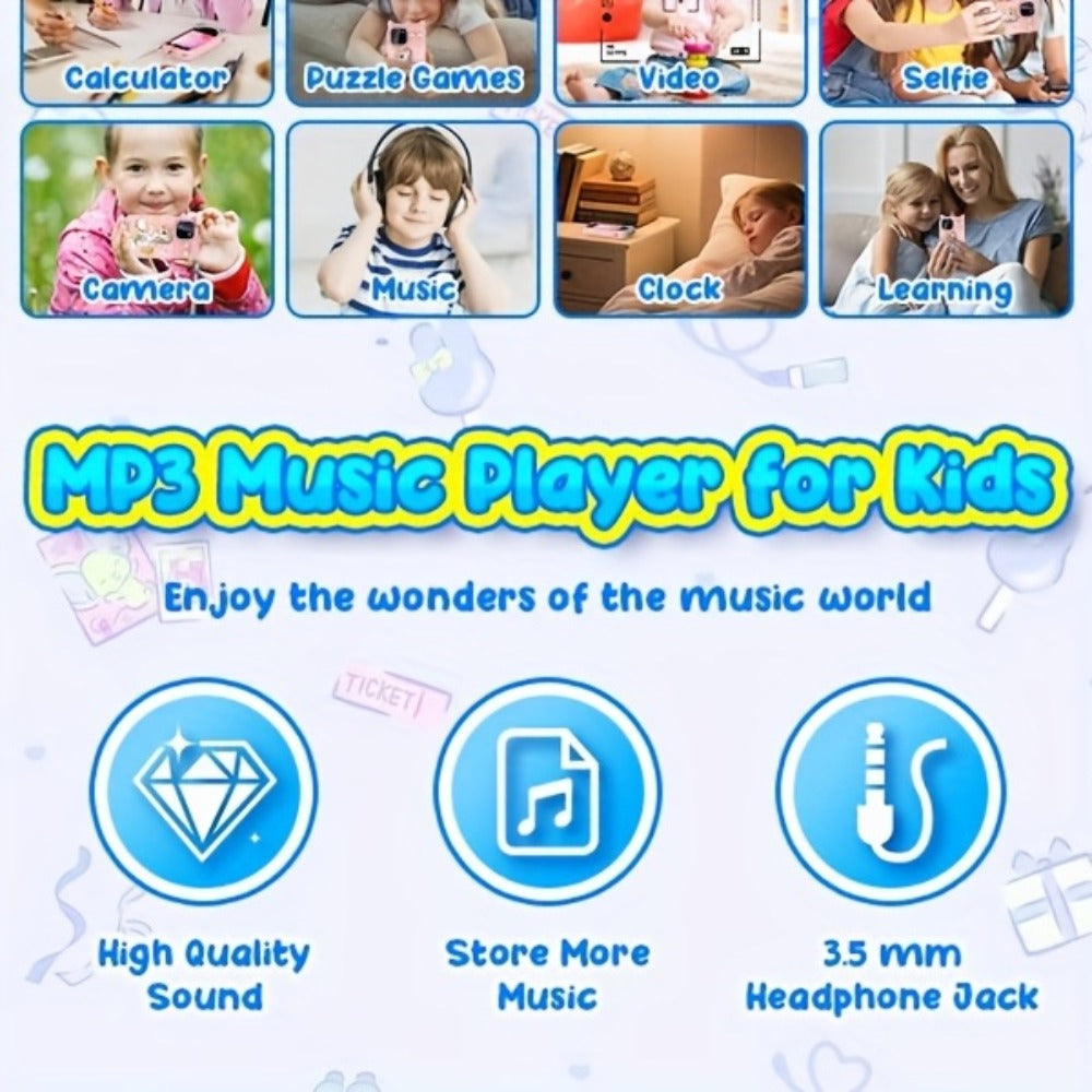 Kids Toy Mobile Phone with Dual Cameras, Touchscreen & MP3 Player, Educational Toy with Games, Alarm Clock & USB Charging