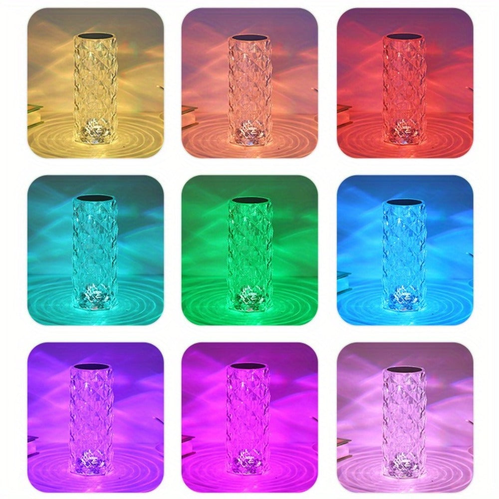 Crystal Diamond Rose Table Lamp RGB LED, Remote & Touch Control Dimmable USB Rechargeable Uplight for Home