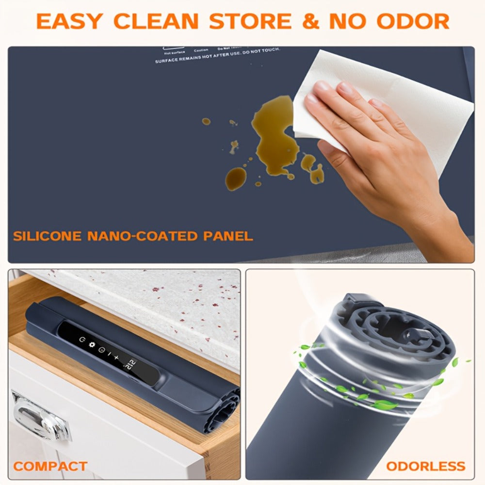 Electric Food Warming Pad Silicone 3 Temperature Levels Timer Foldable Full Surface Rapid for Home Cooking, Dining and Outdoor Meals
