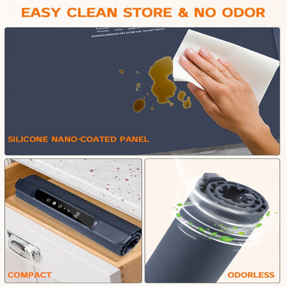 Electric Food Warming Pad Silicone 3 Temperature Levels Timer Foldable Full Surface Rapid for Home Cooking, Dining and Outdoor Meals
