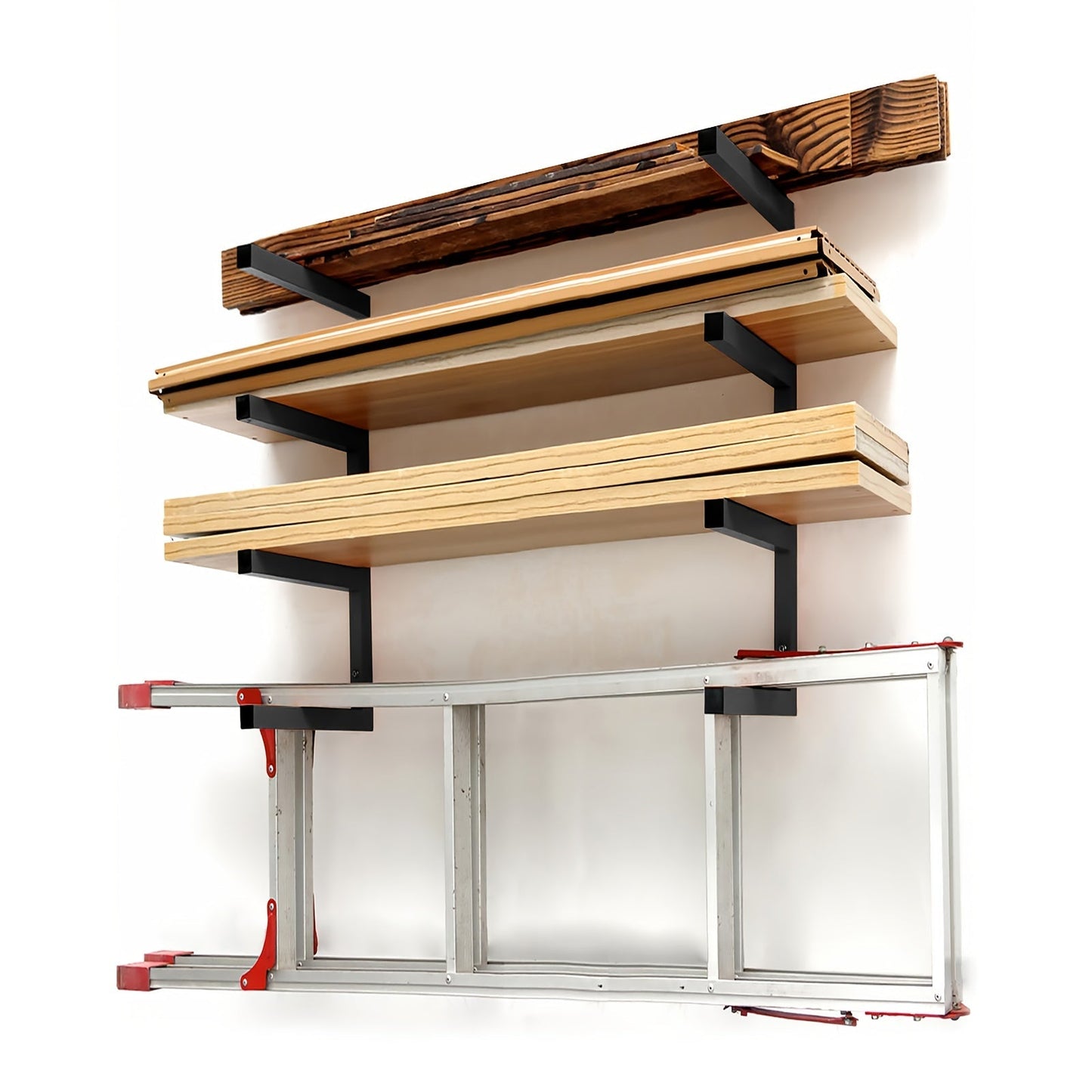Lumber Storage Rack Wall Mount 4-Level, Per Level Metal Wood Organizer Rack for Garage, Shed & Workshop