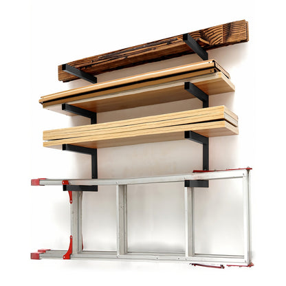 Lumber Storage Rack Wall Mount 4-Level, Per Level Metal Wood Organizer Rack for Garage, Shed & Workshop