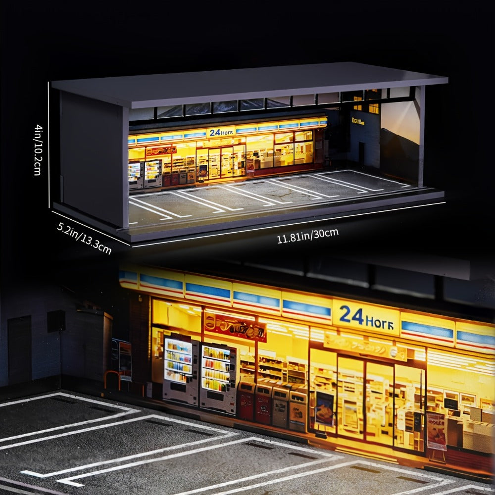 LED Light-Up 1:64 Scale Garage Diorama Display Case, 6-Car, Clear Acrylic Dust-Proof, Expandable Showcase for Diecast Collectors