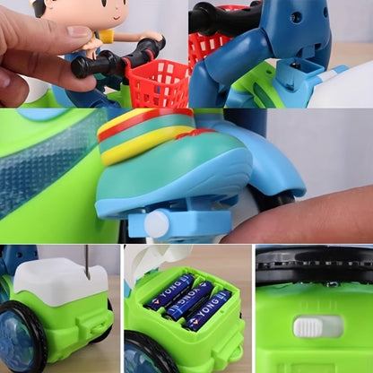 Kids Electric Tricycle Toy Motorcycle with 360° Rotation & Luminous Lights, Push & Power Dual-Mode Stunt Vehicle for Toddlers Boys Girls