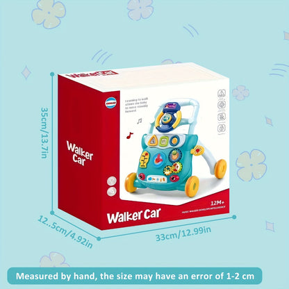 Musical Baby Walker Toy with Anti-Rollover Safety, Multi-Function Sit-to-Stand Activity Center for Early Walking Development
