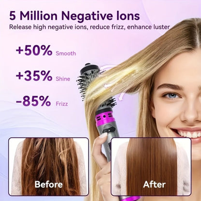 Rotating Hot Air Brush 2-in-1 Auto Curl & Straighten Styling Comb, One-Step Salon Blowout Results at Home