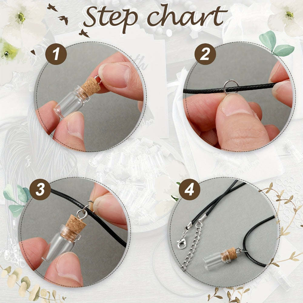 Mustard Seed Faith Necklace Kit 50 Sets - DIY Mini Glass Jar Craft Necklace with Christian Faith Cards