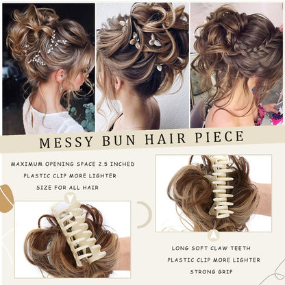 Hair Extensions Curly-Wavy 6-Inch Synthetic Messy Bun with Claw Clip and Seven Color Codes