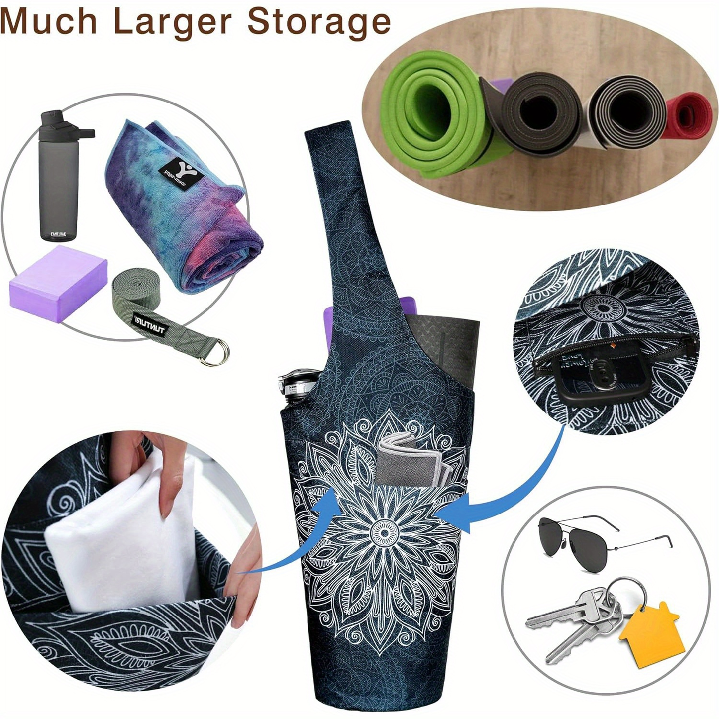 Yoga Mat Tote Bag 37”×15.5” – Large Shoulder Carrier with Dual Pockets for Yoga Mat, Block, Strap & Accessories, Fits Most Mat Sizes