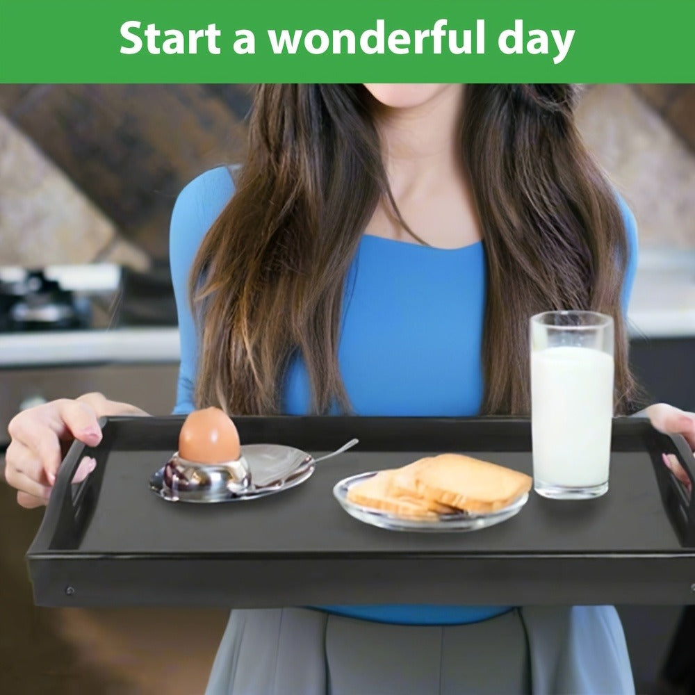 Bamboo Breakfast Tray with Folding Legs & Handles 2 Pack, Extra Wide Foldable Bed Tray Table for Eating