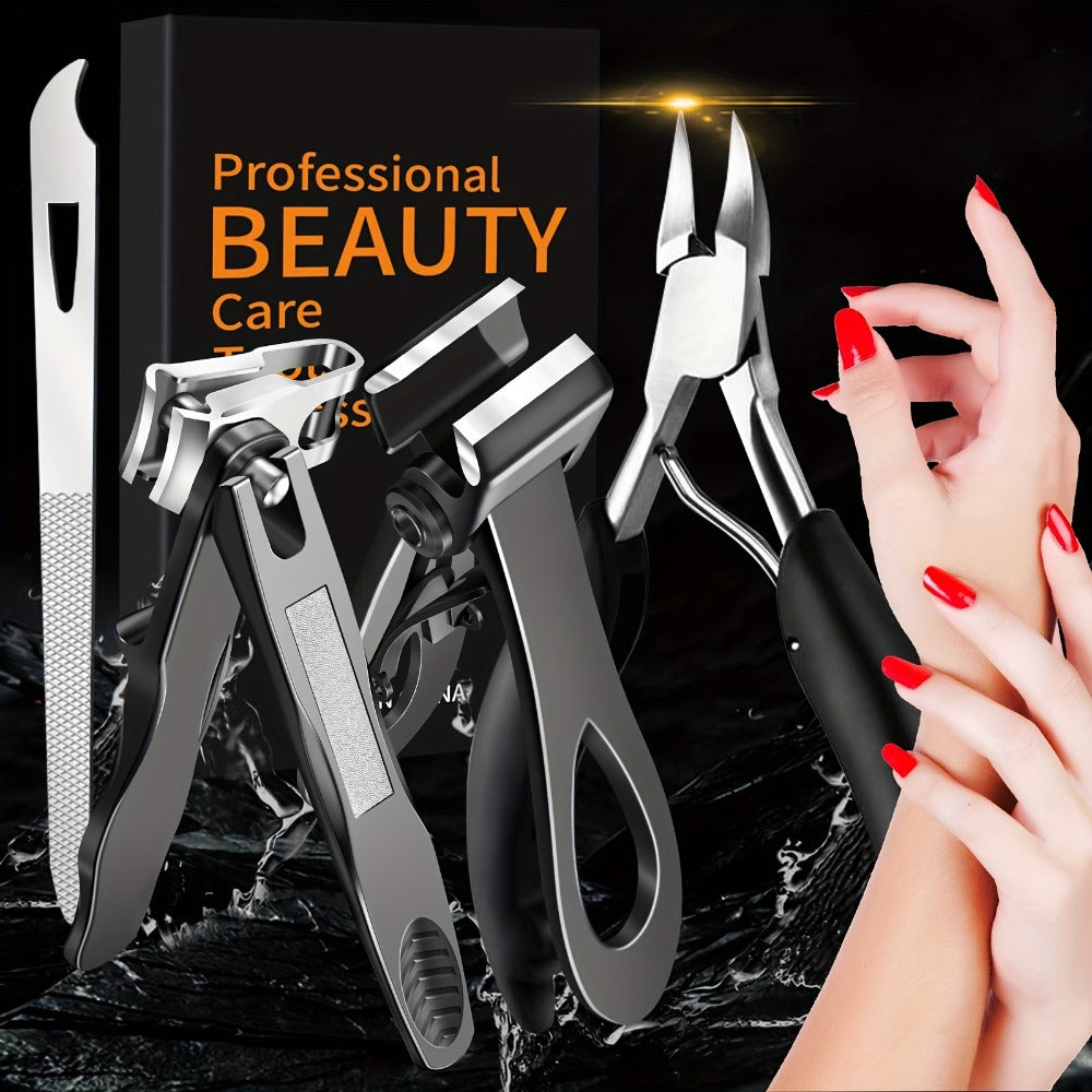 Heavy Duty Toenail Clippers Set 3 Piece for Thick Nails – Wide Jaw Stainless Steel Straight & Angled Nail Clipper with Nail File