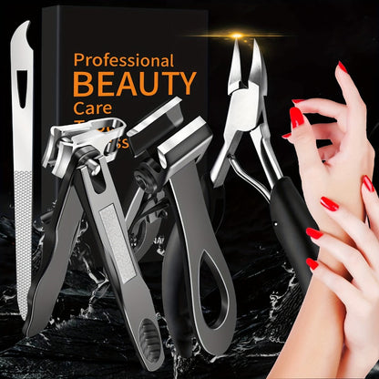 Heavy Duty Toenail Clippers Set 3 Piece for Thick Nails – Wide Jaw Stainless Steel Straight & Angled Nail Clipper with Nail File