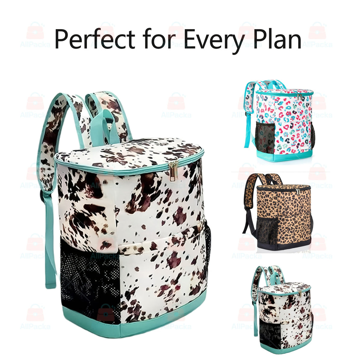 Insulated Cooler Backpack 30-Can Capacity, Leopard Print Portable Lunch Bag with Mesh Side Pockets & Adjustable Straps